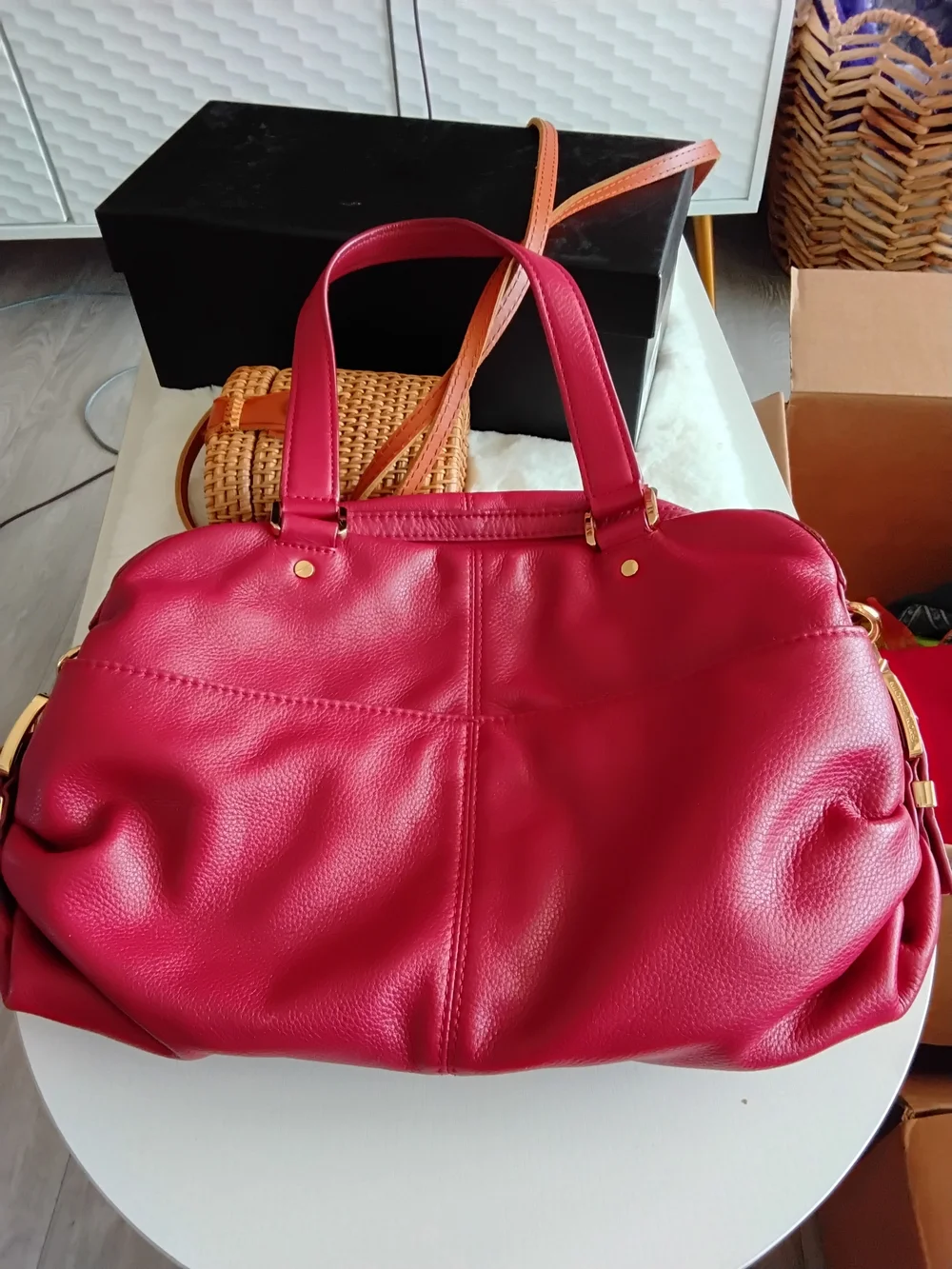 Michael Kors Red Leather Shoulder Bag with Gold Hardware